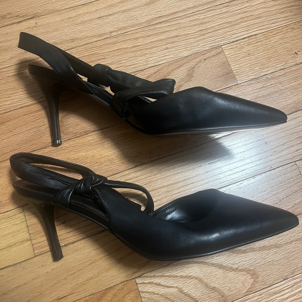 Nine West strap kitten heels black bow wrap 10M